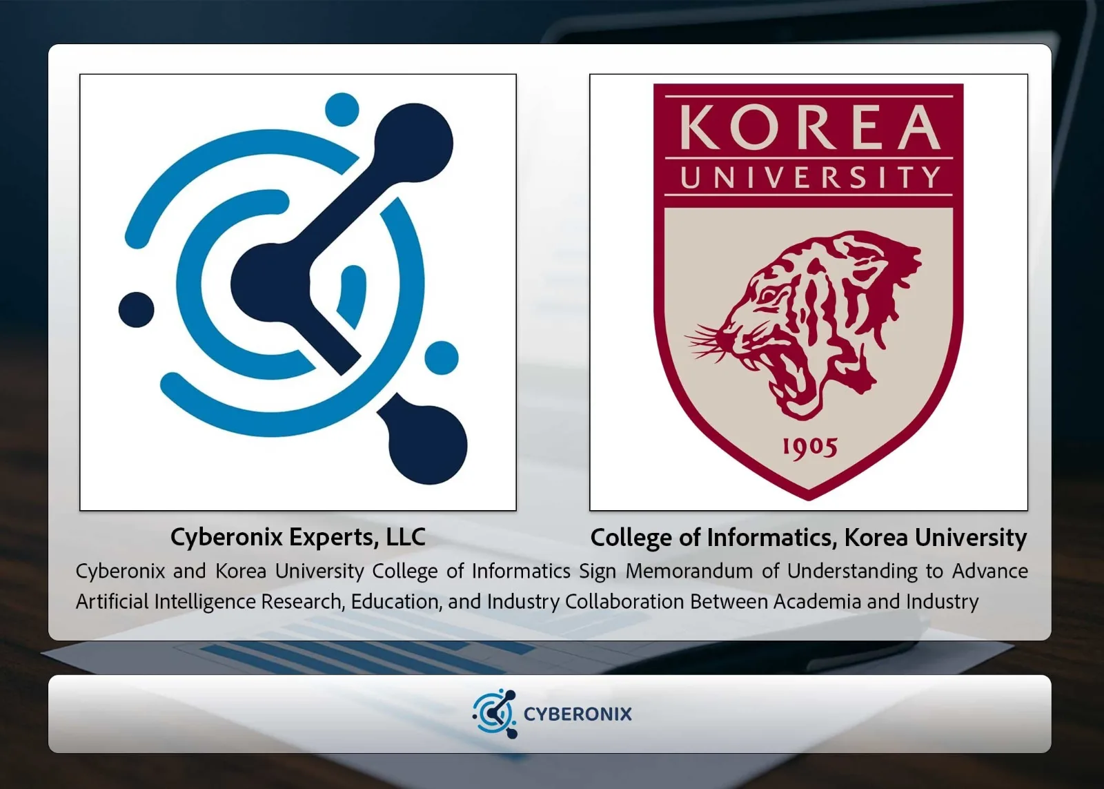 Logos of Cyberonix Experts, LLC and the College of Informatics at Korea University