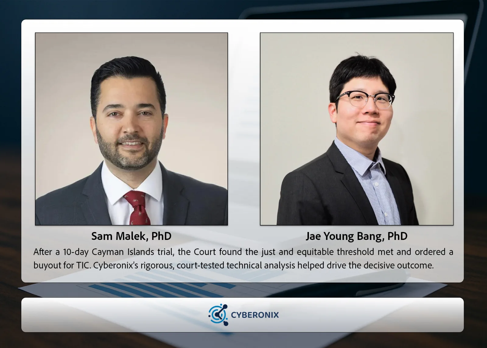 Sam Malek, PhD and Jae Young Bang, PhD, the Cyberonix experts who supported Technology Investment Consortium in the Position Mobile matter